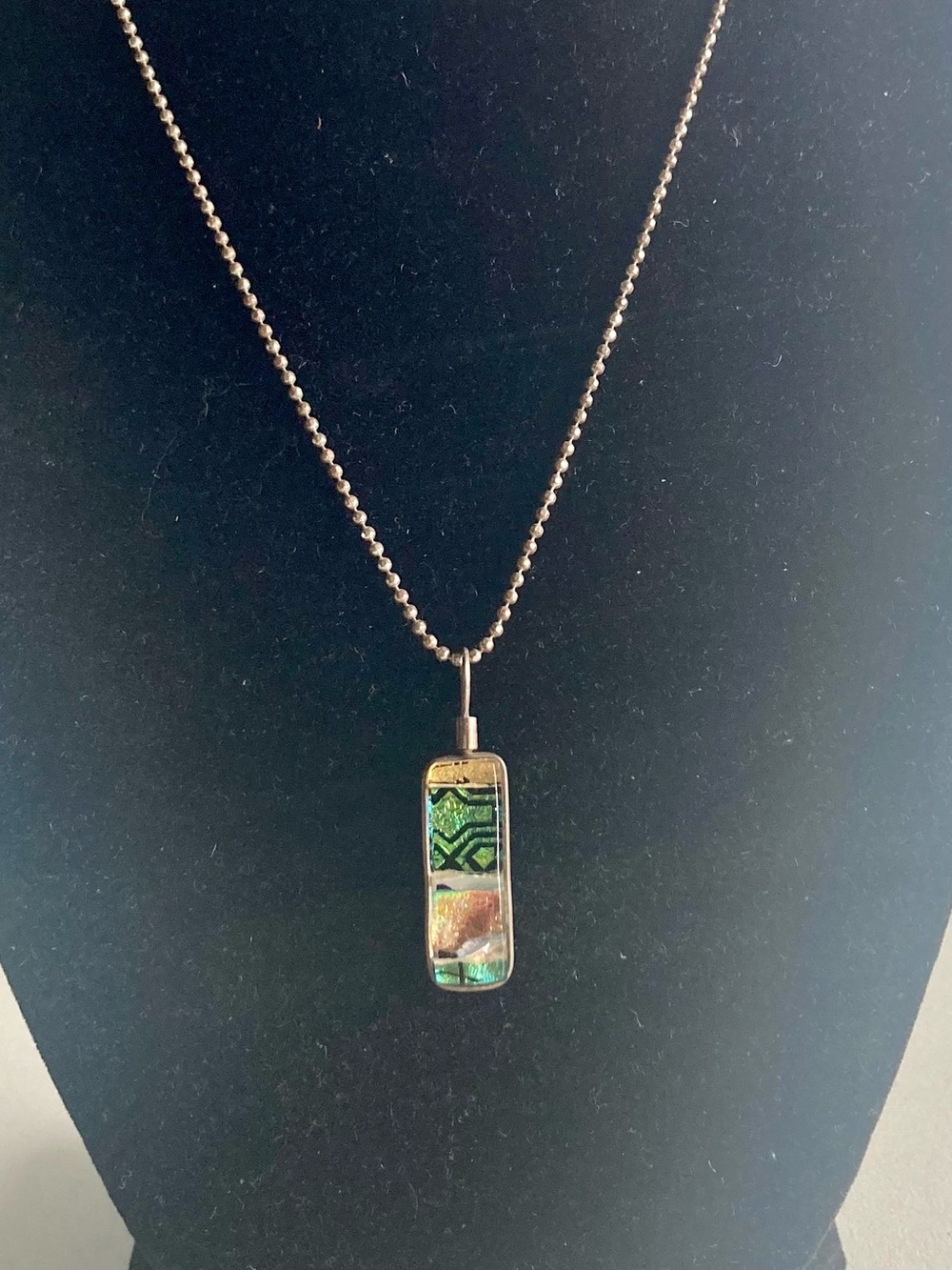 Dichroic Glass Pendant preloved Necklace in Green and Teal